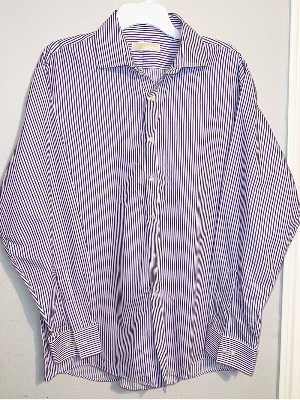 Michael Kors Purple and White Striped Men's Dress Shirt